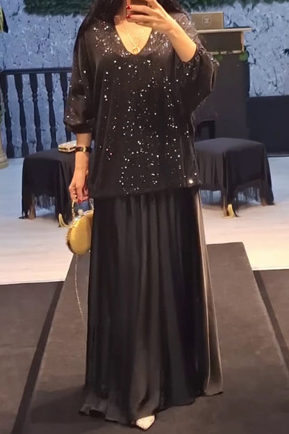 Womens Elegant Party Sequined V-Neck Top