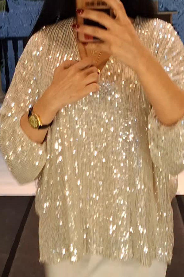 Womens Elegant Party Sequined V-Neck Top - Seldom Seen Styles