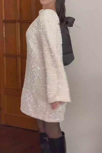Women's Sequined Dress Petersham Ribbon Long Sleeve Party Night Out Club Festival Dresses