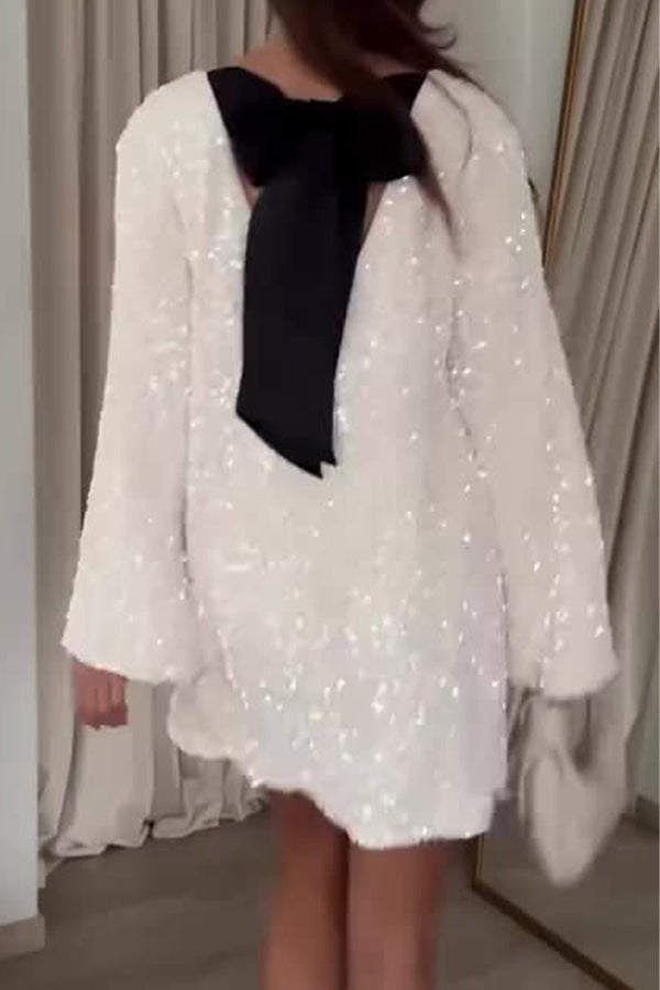 Women's Sequined Dress Petersham Ribbon Long Sleeve Party Night Out Club Festival Dresses - Seldom Seen Styles