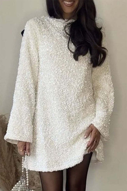 Women's Sequined Dress Petersham Ribbon Long Sleeve Party Night Out Club Festival Dresses