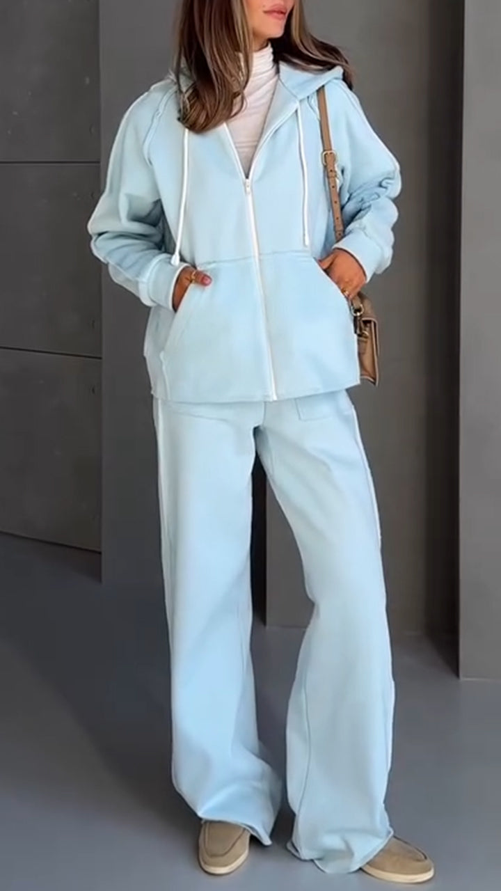 Women Round Neck Hooded Jacket + Pants Casual Suit - Seldom Seen Styles