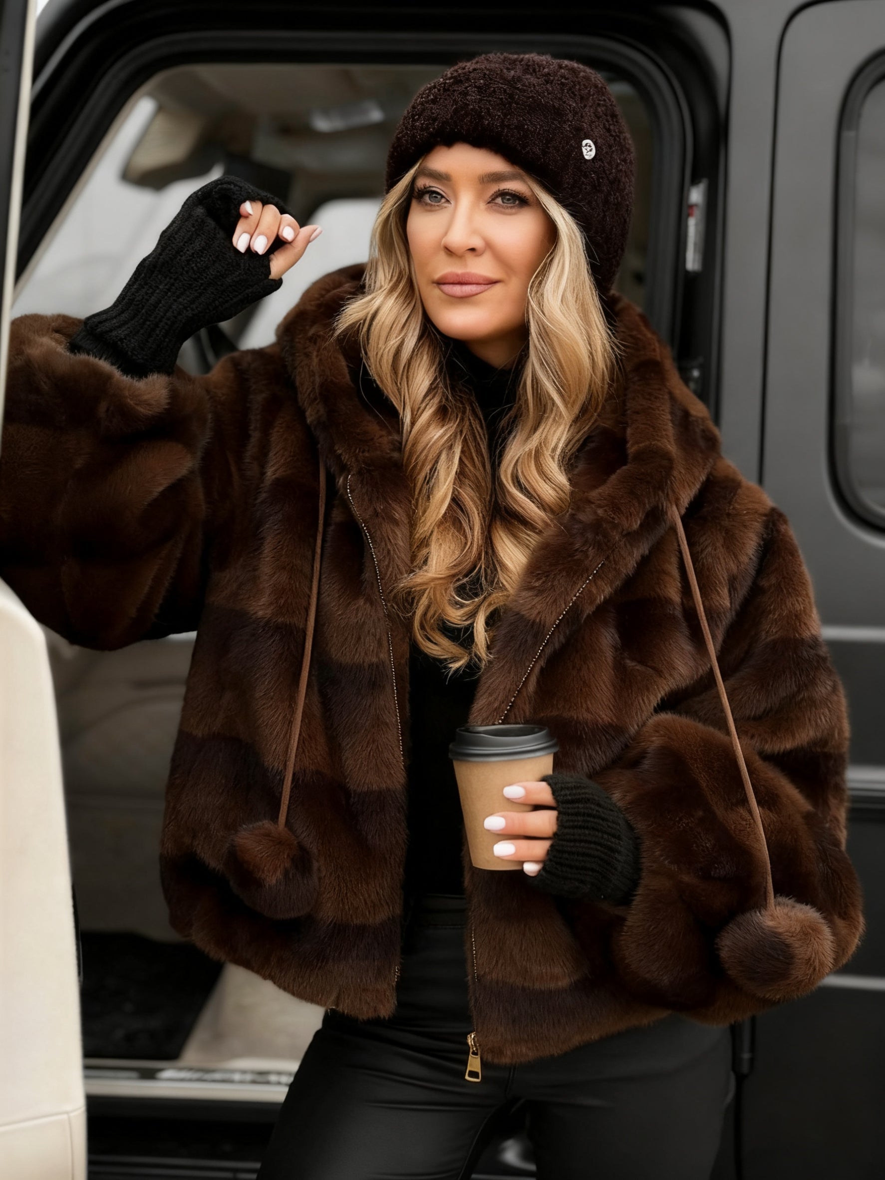 Women's Winter Faux Fur Coat Open Front Pockets Long Sleeve Fluffy Jacket - Seldom Seen Styles