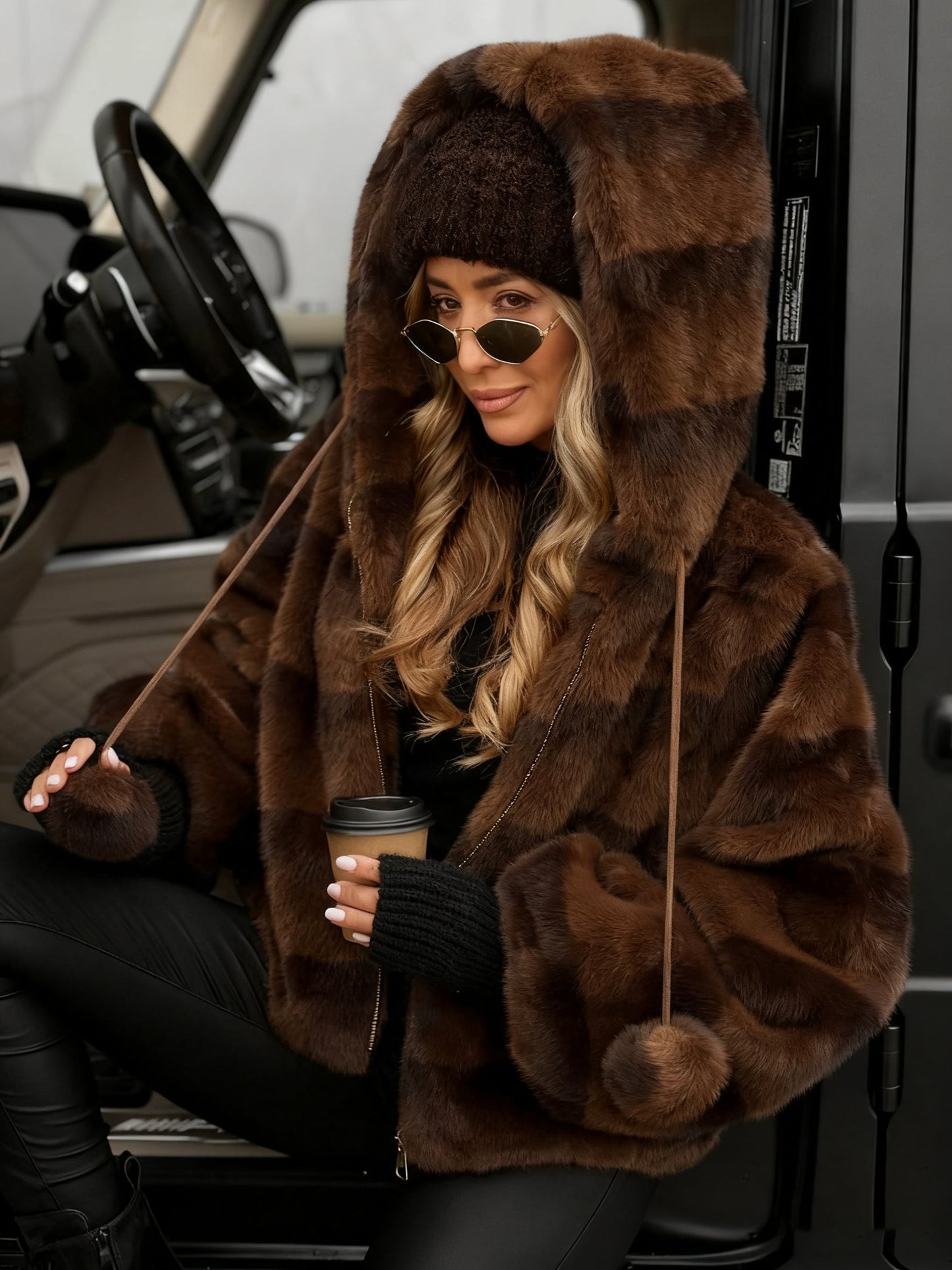 Women's Winter Faux Fur Coat Open Front Pockets Long Sleeve Fluffy Jacket - Seldom Seen Styles