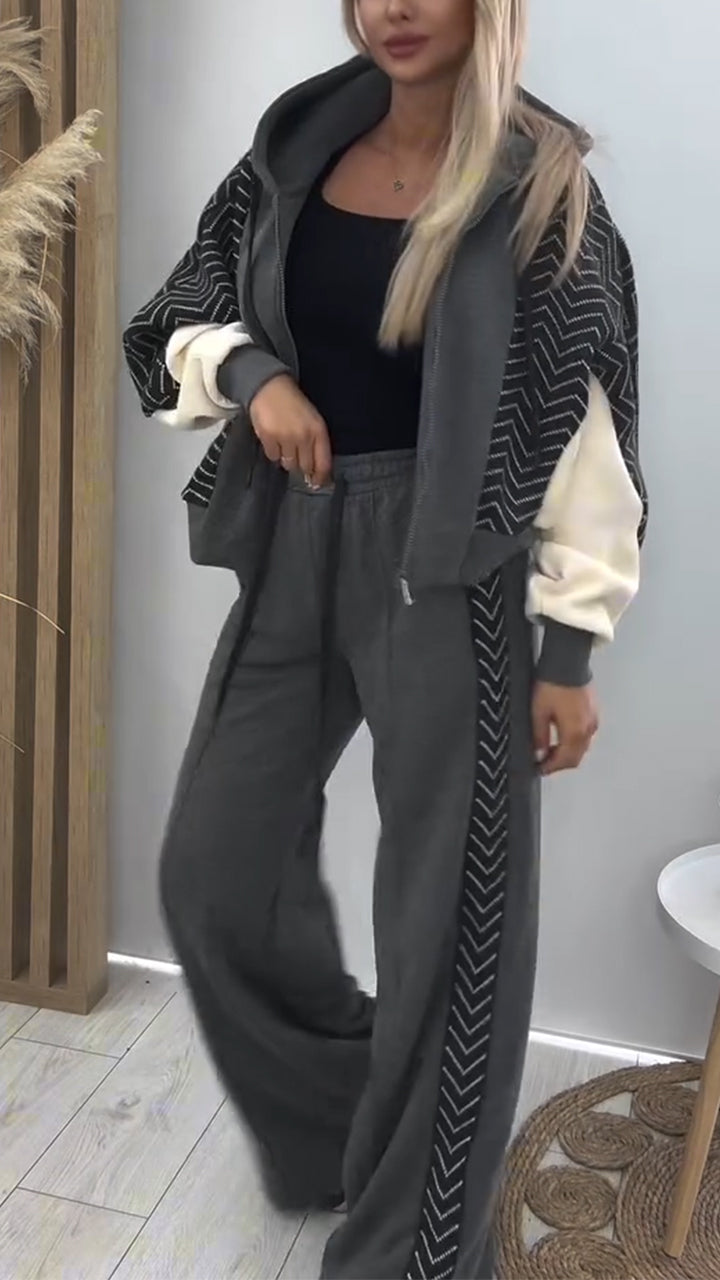 Women Hooded Spliced Jacket + Pants Casual Set - Seldom Seen Styles