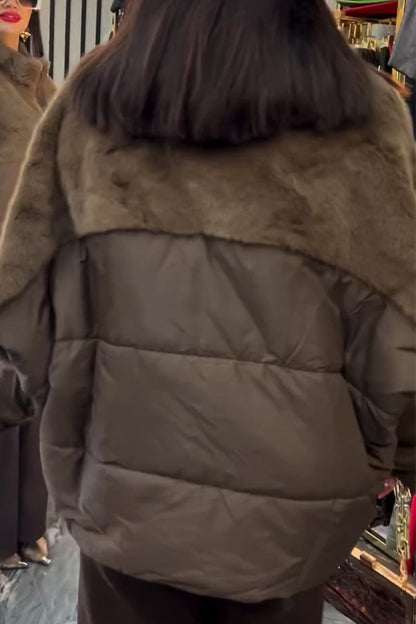 Women Lapel Stitching Casual Plush Coat