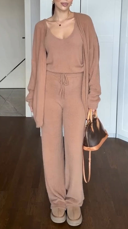 Women Solid Color Casual Three-piece Suit