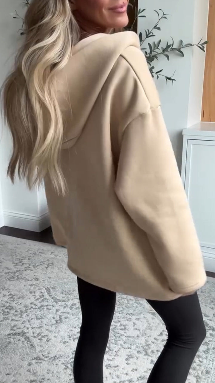 Women's Hoodies Oversized Sweatshirts Casual Fleece V Neck Long Sleeve Hooded Loose Fall Winter Pullover Tops - Seldom Seen Styles