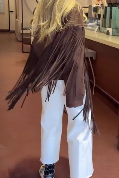 Women's Fringe Leather Jackets - Suede Faux Motocycle Biker Cropped Coat Vegan Blazer Pleather Fashion Tassel S-3XL