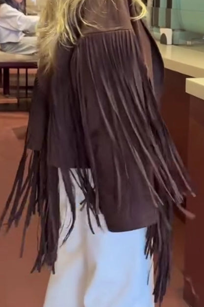 Women's Fringe Leather Jackets - Suede Faux Motocycle Biker Cropped Coat Vegan Blazer Pleather Fashion Tassel S-3XL