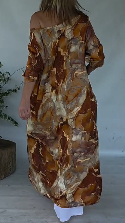 Women Round Neck Printed Irregular Casual Top