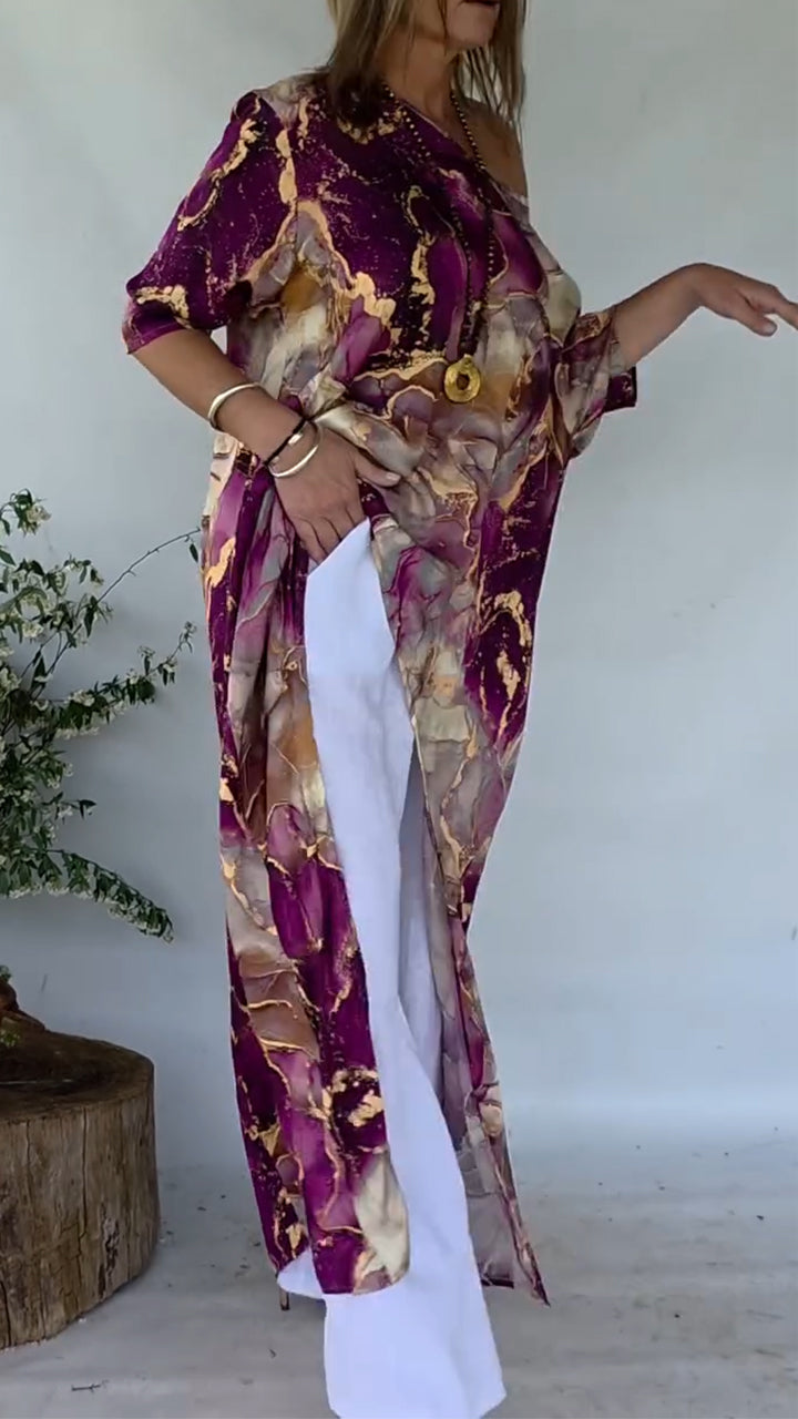 Women Round Neck Printed Irregular Casual Top - Seldom Seen Styles