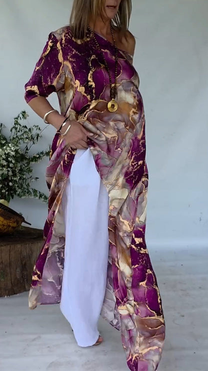 Women Round Neck Printed Irregular Casual Top