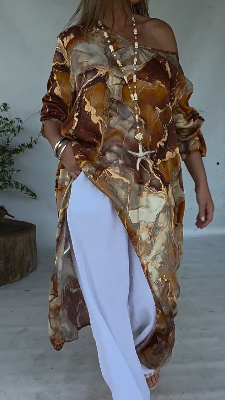 Women Round Neck Printed Irregular Casual Top - Seldom Seen Styles