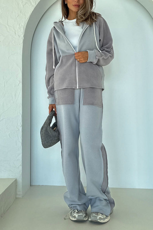 Women Round Neck Hooded Jacket + Pants Casual Suit - Seldom Seen Styles
