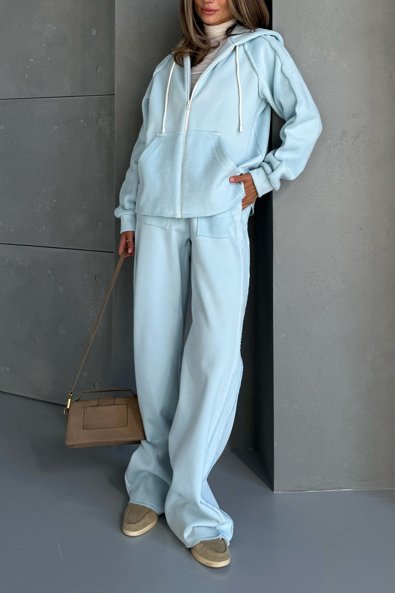 Women Round Neck Hooded Jacket + Pants Casual Suit - Seldom Seen Styles