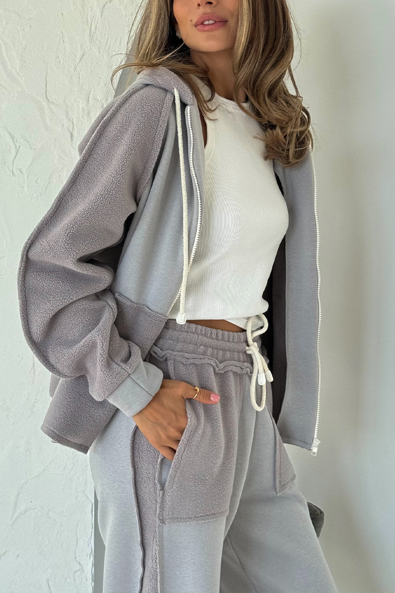 Women Round Neck Hooded Jacket + Pants Casual Suit - Seldom Seen Styles