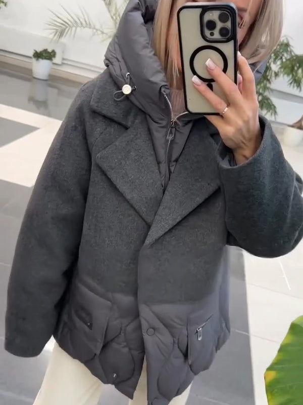 Women's Thickened Winter Down Coat Windproof Hooded Puffer Jacket with 2 Pockets - Seldom Seen Styles