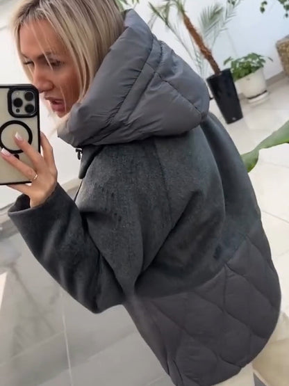 Women's Thickened Winter Down Coat Windproof Hooded Puffer Jacket with 2 Pockets