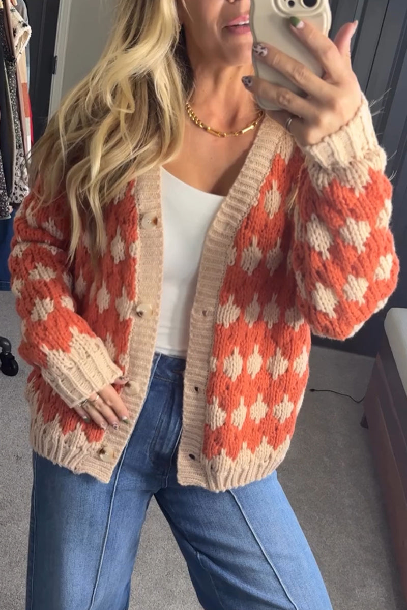 Womens Cardigan Chunky Fall Fashion Lantern Sleeve Open Front Striped Color Block Cable Knit Winter Sweater Coats - Seldom Seen Styles