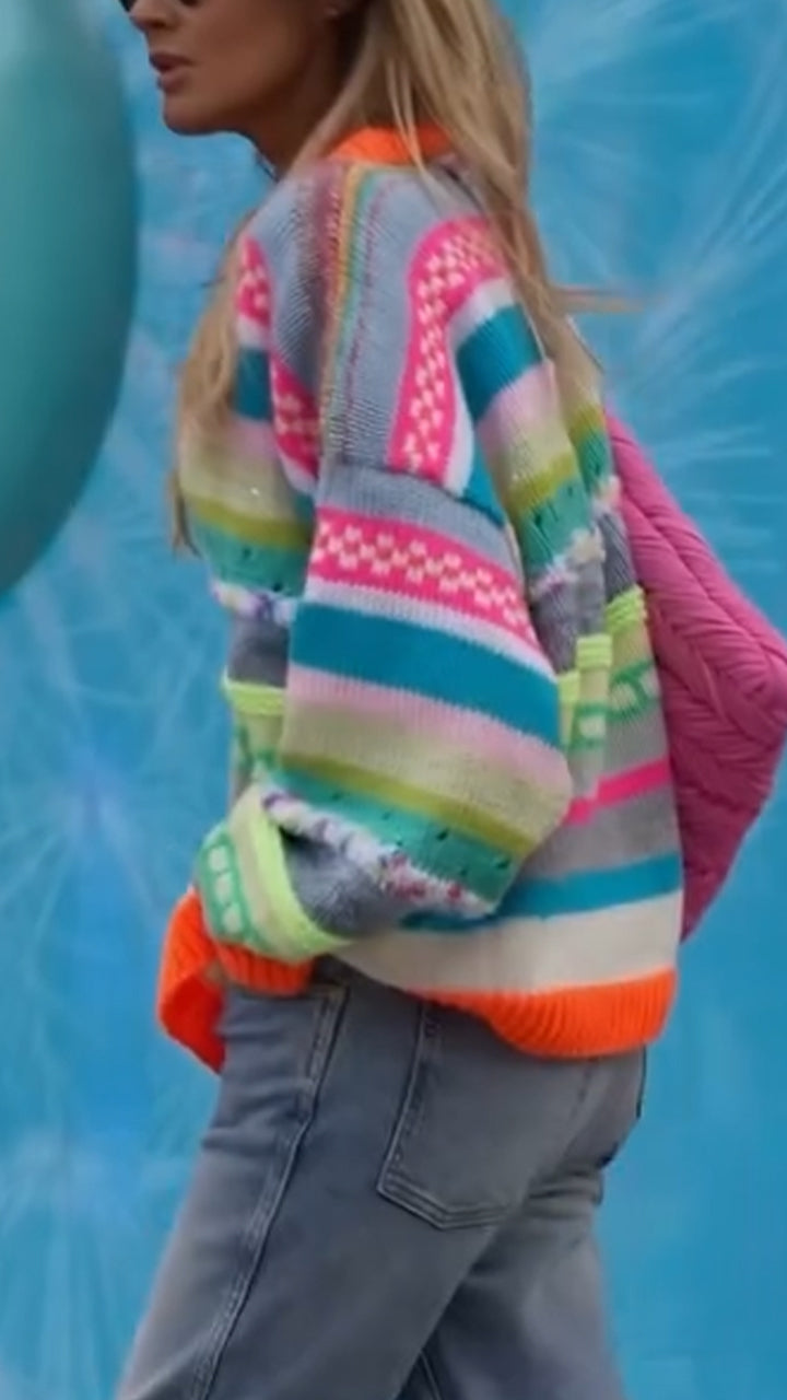 Women's Striped Oversized Sweaters Vacation Drop Shoulder Pullover Fall Cozy Sweater for Women - Seldom Seen Styles