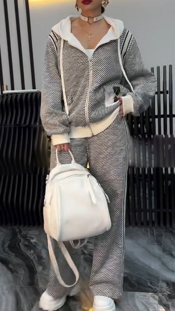 Women Hooded Drawstring Jacket + Pants Casual Set - Seldom Seen Styles