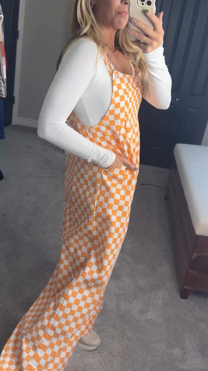 Overalls for Women Loose Fit Jumpsuits Fashion Checkered Straight Leg Pants Stretch Bib Coveralls