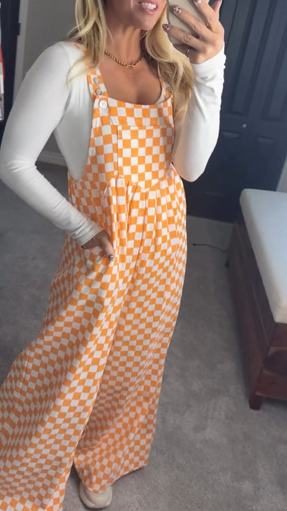 Overalls for Women Loose Fit Jumpsuits Fashion Checkered Straight Leg Pants Stretch Bib Coveralls