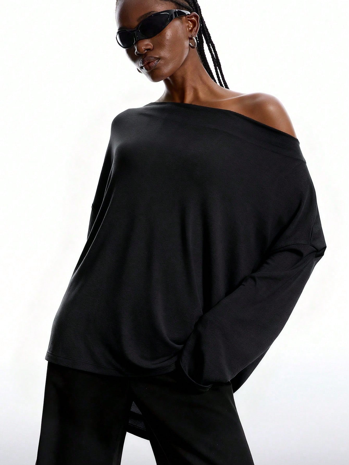 Women's Off Shoulder Top Lace Back Oversized Long Sleeve Casual Loose Fit Blouse - Seldom Seen Styles