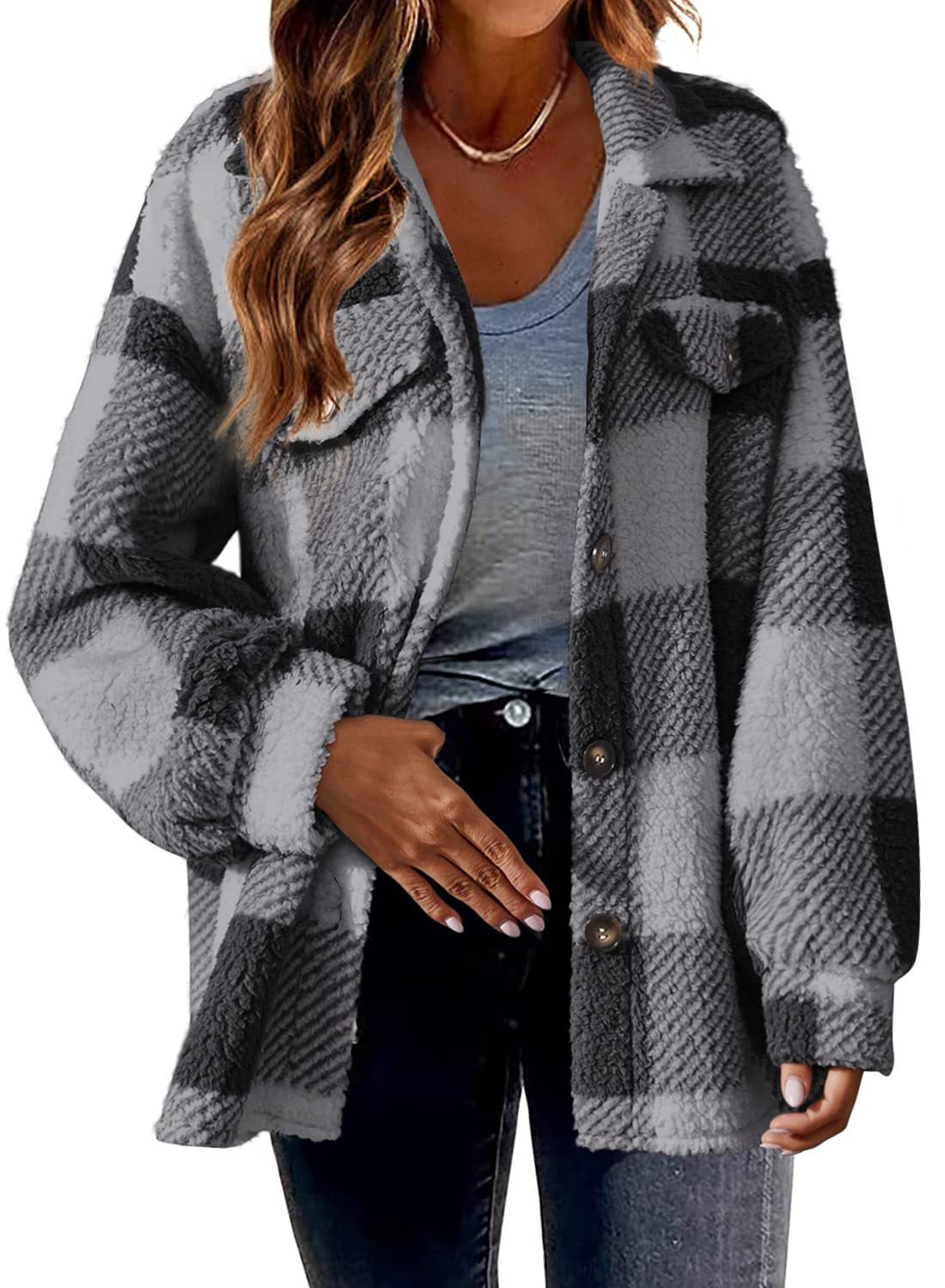 Plaid Pattern Button Front Jacket, Elegant Long Sleeve Warm Coat, Autumn and Winter, Women's Clothing