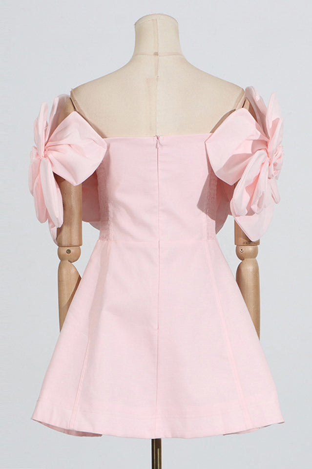 Women's Pink Flower Off Shoulder Mini Dress 3D Floral Elegant Party Cocktail Dress - Seldom Seen Styles