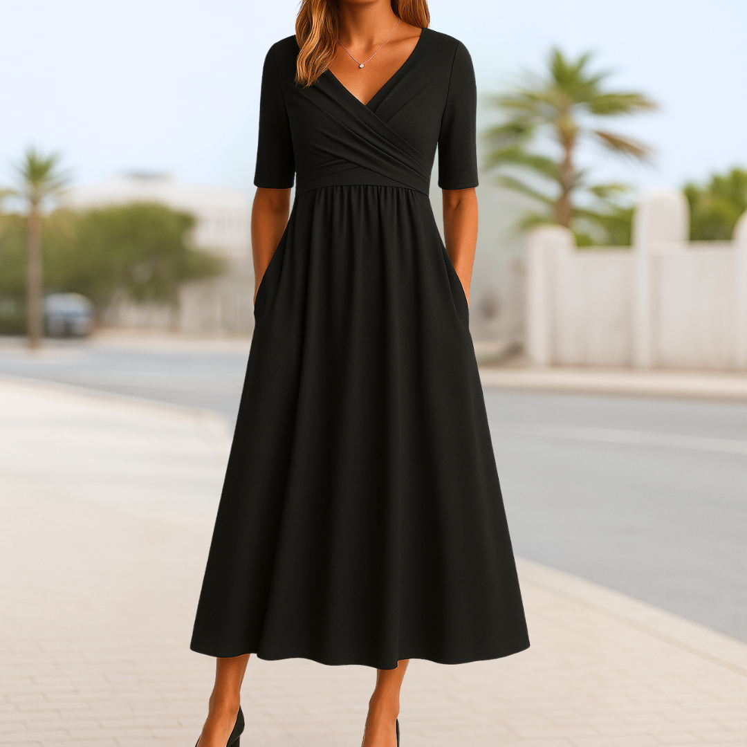 Women’s Dress | Crossed V-Neck Short Sleeve - Seldom Seen Styles