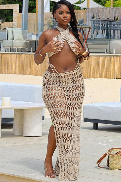 Crochet Knit Bralette + Skirt Set