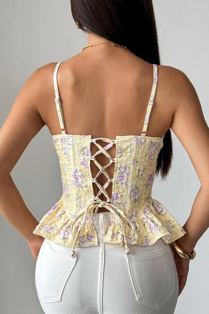 Women's Floral Ditsy Print Spaghetti Strap Cami Top Irregular Ruffle Hem Tie Detail Slim Fit Sleeveless Summer Casual Boho Going Out Top - Seldom Seen Styles