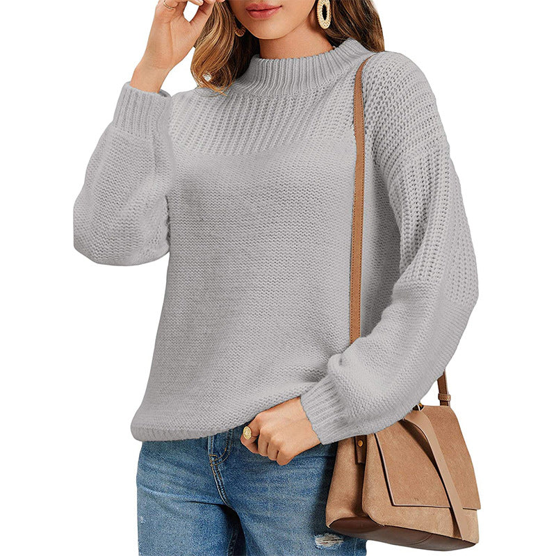 2024Autumn and Winter Solid Color Sweater Women's Long-Sleeved Sweater Cross-Border European and American Women's Clothing Amazon Sweater Women