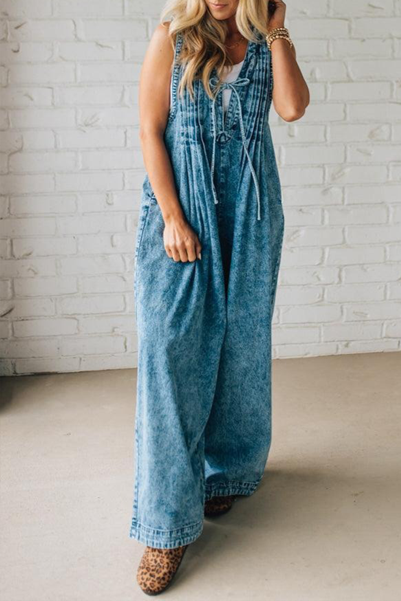 Ladies' Shoulder Strap Hollow Splicing Pleated Casual Jumpsuit - Seldom Seen Styles
