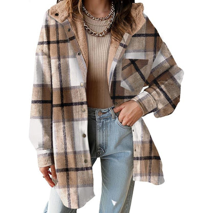 Women's Flannel Hooded Plaid 2025 Shacket Thick Coat Winter Coat for Warmth Button down Warm and Fuzzy Fleece Jacket