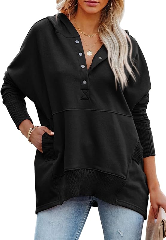 PRETTYGARDEN Women Casual Long Sleeve Lapel Zipper Sweatshirt Drawstring Loose Pullover Tops