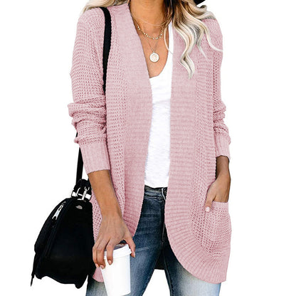 Women's Clothing  Curved Placket Large Pocket Sweater Cardigan Autumn Winter New  Cardigan