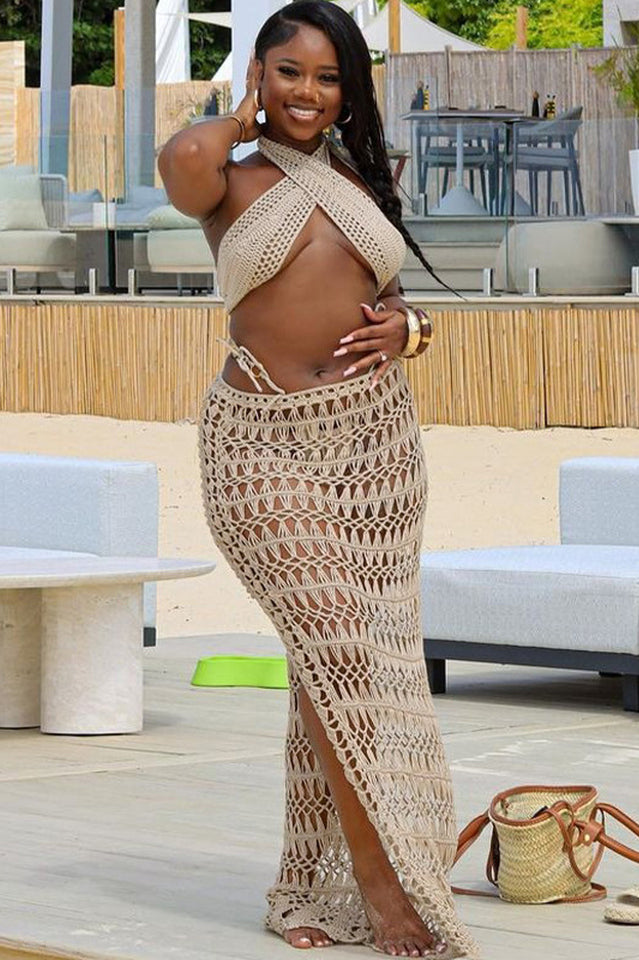 Crochet Knit Bralette + Skirt Set - Seldom Seen Styles