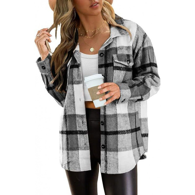 Kariertes Flanellhemd Damen Casual Shacket Jacken Übergroßes Langarmhemd Tops Herbst Winter Kleidung Mode 2024 