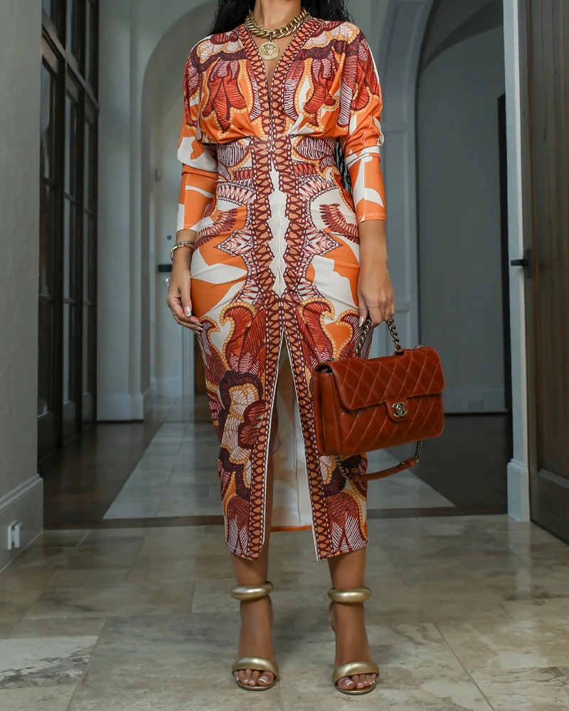 Vestido sexy con escote en V y mangas largas con abertura - Seldom Seen Styles