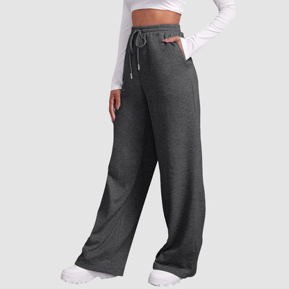 Women's Wide Leg Sweatpants Double Waisted Baggy Sweat Pants with Pockets