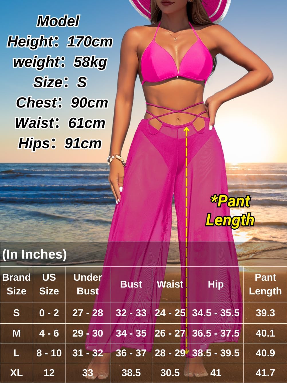 3 Piece Bikini Sets with Mesh Cover Up Pants, Halter Cheeky Thong Swimsuits, Sexy Bathing Suits for Women - Seldom Seen Styles