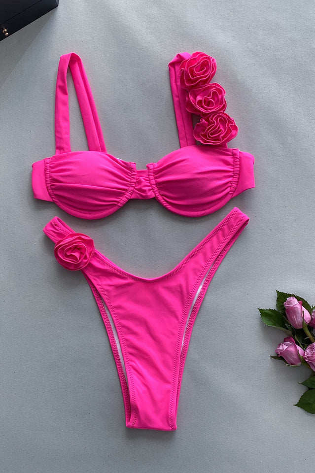 Push Up Flower Decoration Bikini Set - Seldom Seen Styles