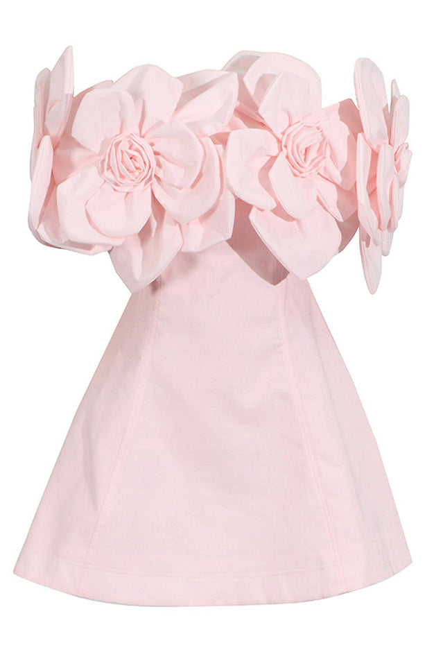 Women's Pink Flower Off Shoulder Mini Dress 3D Floral Elegant Party Cocktail Dress - Seldom Seen Styles