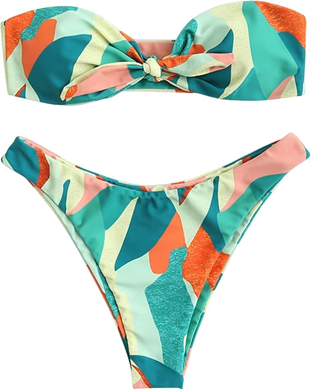 Knotted Bandeau Bikini for Women Strapless Swimsuits High Cut Bathing Suit Sexy Cheeky Tie Side Swimwears - Seldom Seen Styles