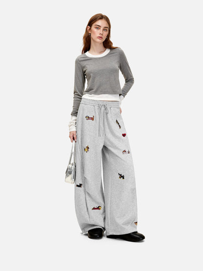 Embroidery Puppy Baggy Barrel Sweatpants