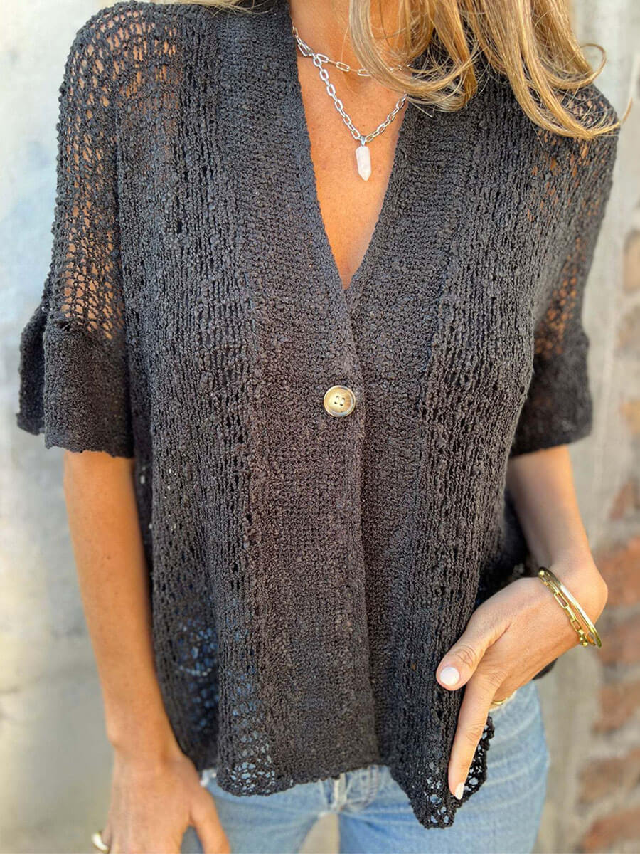 One Button Hollow Knit Tops - Seldom Seen Styles
