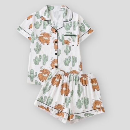 Women’s Silk Satin Pajama Set, Short Sleeve Button Down 2 Piece PJs with Shorts, Cozy Loungewear & Matching Holiday Pajamas
